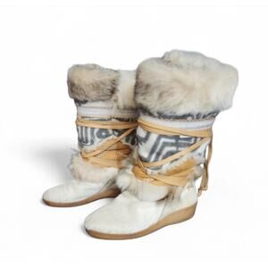 Tecnica Vtg 80s Women’s Fur Mukluk Style Apres Ski Boots Native Pattern Sz 40